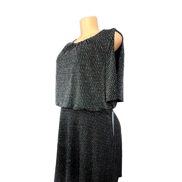 London Times Chic Cold Shoulder Dress Metallic Print Elastic Waist Midi Size XLP - Picture 3 of 6